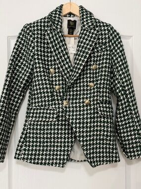 NWT House of Harlow 1960 XS Green Sequin Houndstooth Blazer Jacket